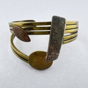 Hall McFall Bracelet Cuff Modernist Mixed Metal Artisan Abstract Steampunk 90s